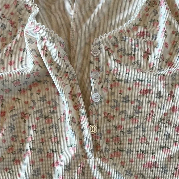 SOLD-Floral Button-Up Ribbed Pajama Onesie - Picture 2 of 3